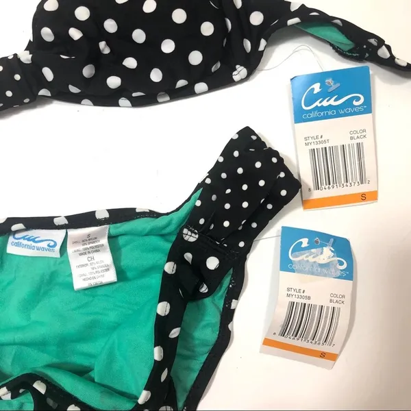 California Waves Polka-Dot Bikini swimsuit Small - Image 3