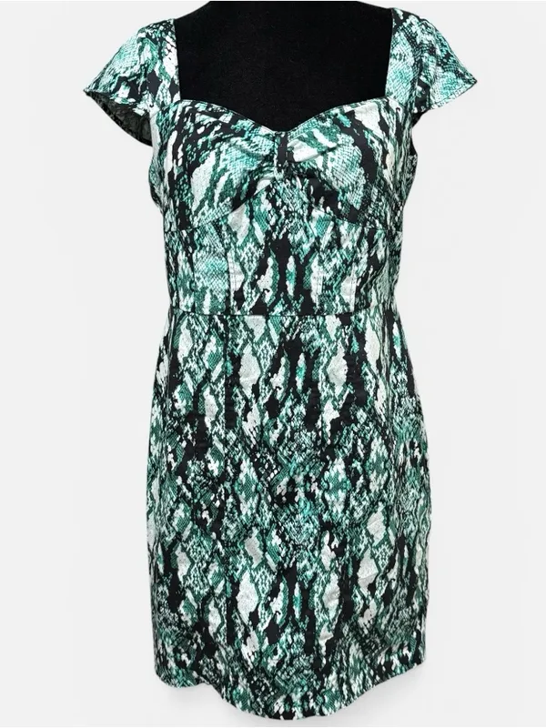 Marc New York Snake Print Sheath Dress Green Black Stretch Size 12 - Image 2