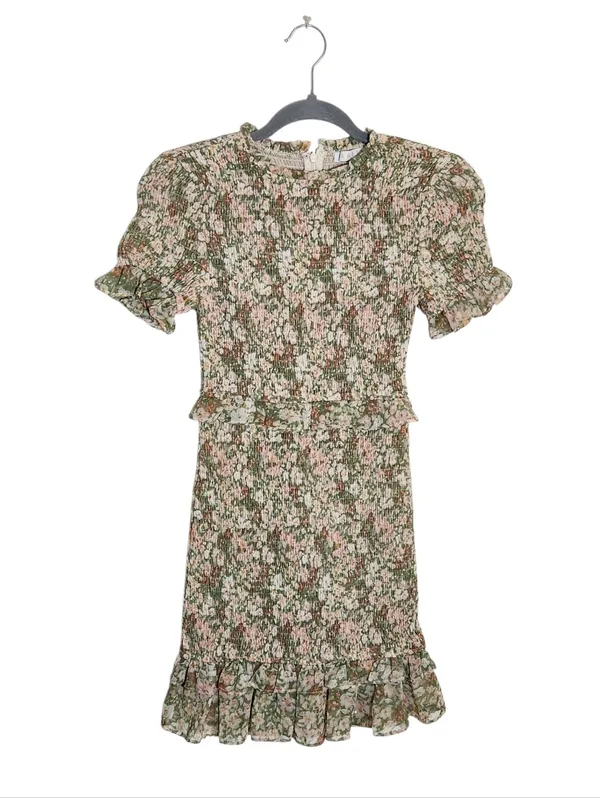 Karlie Green and Peach Floral Smocked Mini Dress Size Small - Image 2