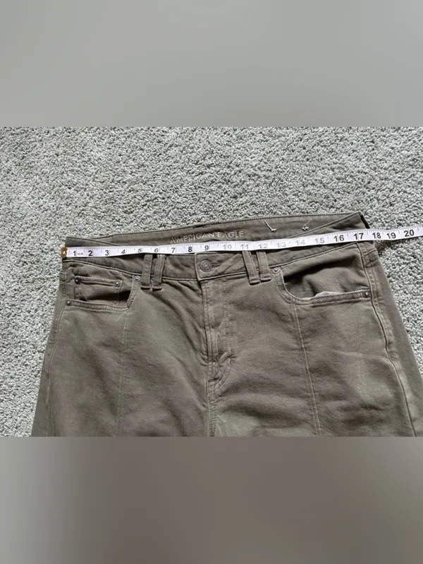 American Eagle Low Rise Baggy Wide Leg Green Pants Jeans Womens Size 12 Stretch - Image 2