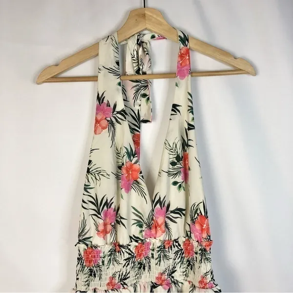 Madden Girl NYC White & Pink Floral Tiered Halter Mini Dress XL - Image 3