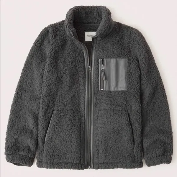 Abercrombie & Fitch Soft A&F Leather Trim Sherpa Fleece Jacket Size Small - Image 2