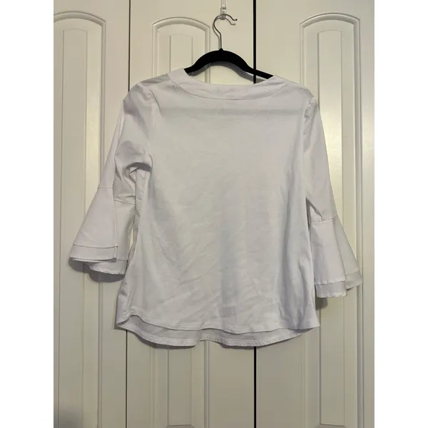 Zac & Rachel V-Neck Blouse Bell‎ Sleeve White Professional Top Womens S - Image 4