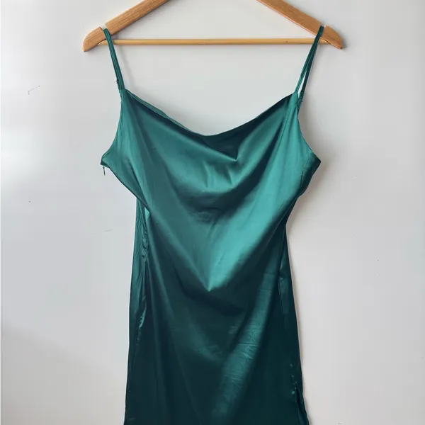 R.‎ Vivimos Teal Satin Slip Dress Size Medium - Image 9