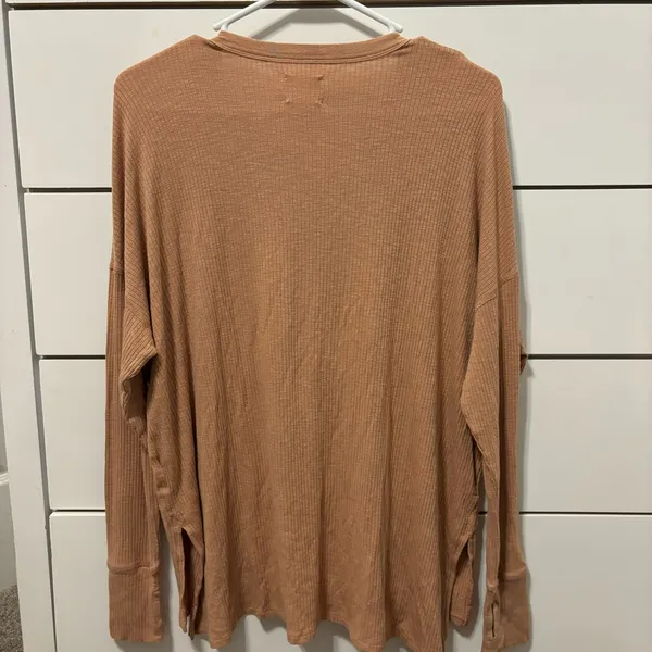 Aerie Offline Ribbed Thermal Oversized Comfy Snap Collar Tan - Image 2
