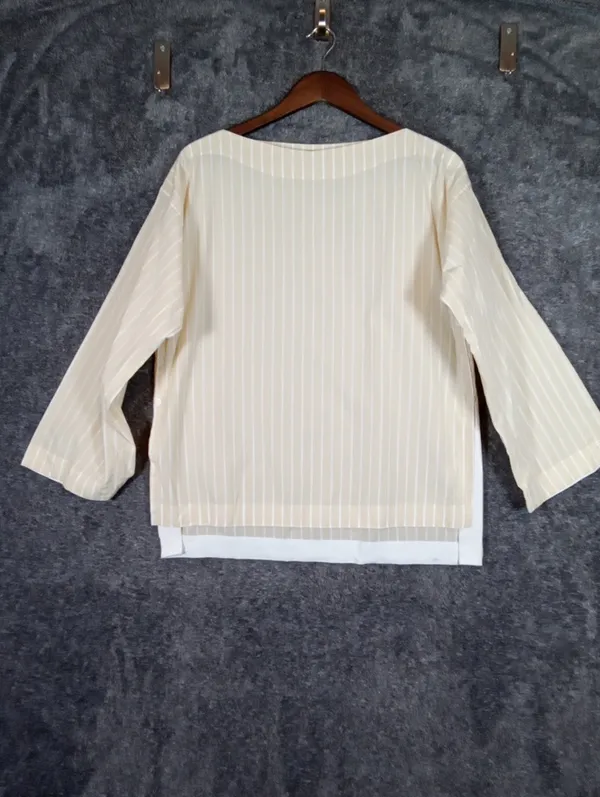 J Crew Ciel Top Striped Cotton Top Butter Yellow Striped Boat Neck Preppy Womens - Image 3