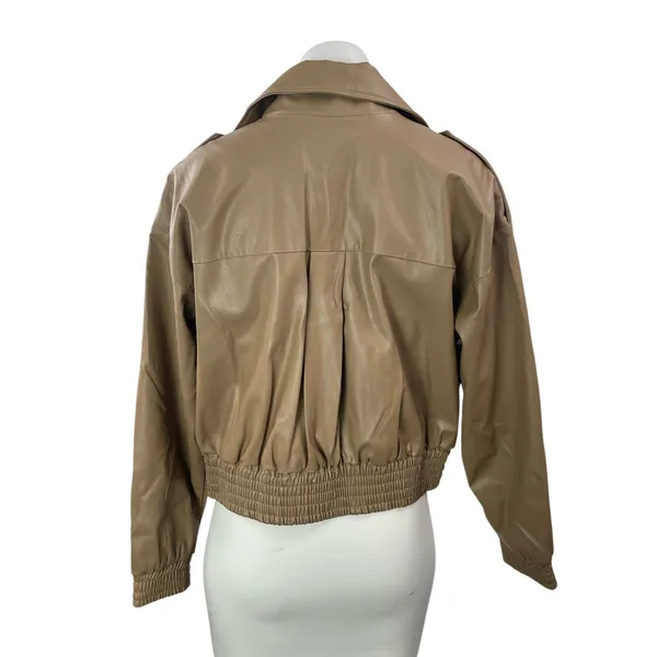Nonchalant Women's Beige Tan Faux Leather Vegan Full Zip Bomber Jacket Size S - Image 4