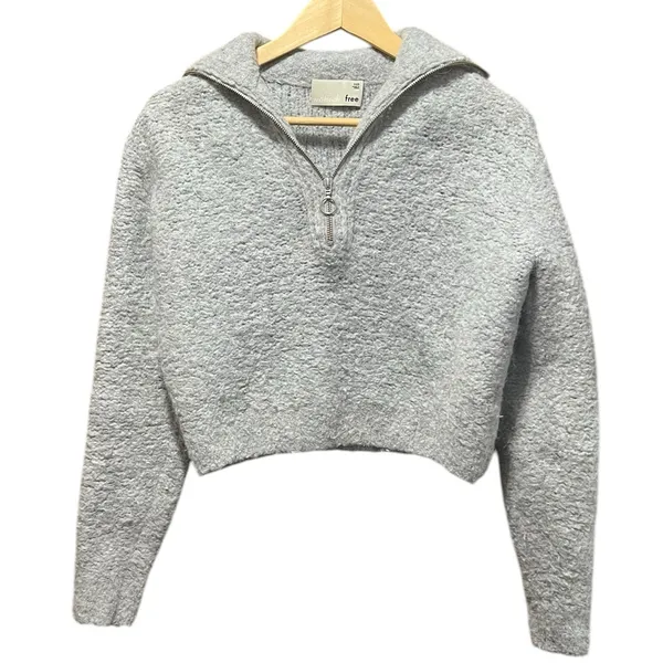 Aritzia Wilfred‎ Gwyneth Alpaca Wool Crop Quarter Zip Sweater O Ring Size XXS - Image 6
