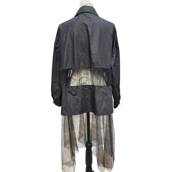 The Vault by Sacha Black Sheer Mesh Tulle Longline Button Down Shirt Medium - Image 4