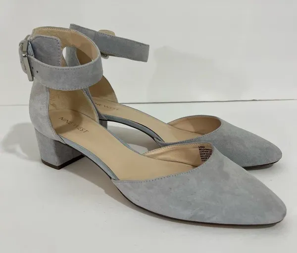 Nine West Dusty Blue Gray Suede Leather Block Heels Size 10 - Image 2