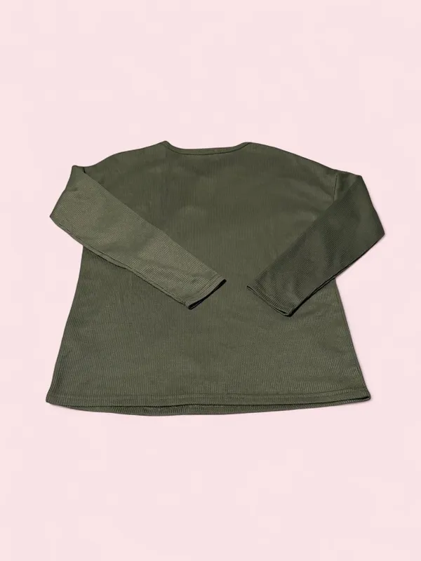 Women's Olive Green Long Sleeve Waffle Tee - Image 2