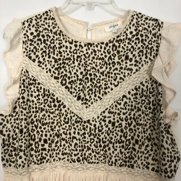 Umgee Womens Top Large Cotton Animal Print Gauzy Ruffle Hem Cottagecore Relaxed - Image 4
