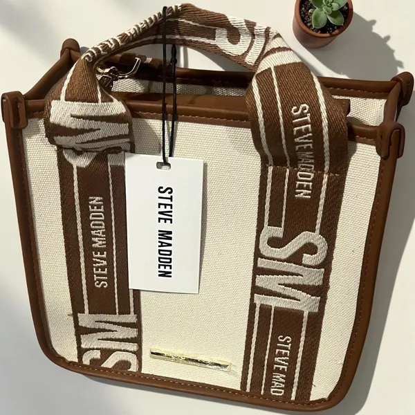 Steve Madden BWEBBER Mini Tote‎ Bag Womens Small Creme Brown NEW Crossbody Purse - Image 6