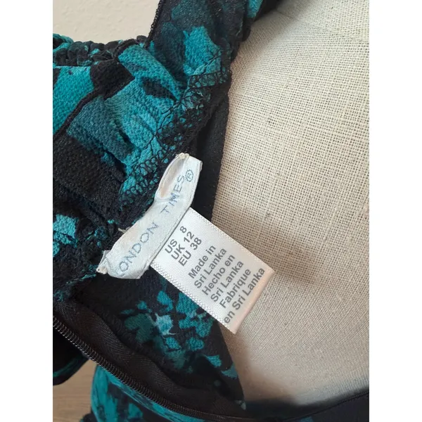 London Times Teal Black Floral Smocked Maxi Dress Puff Sleeve T6020M NWT Size 8 - Image 5