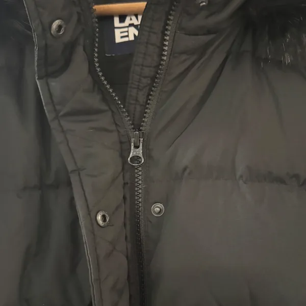 Lands End Womens‎ XL Black Down Puffer Parka Jacket Faux Fur Trim Hood - Image 9
