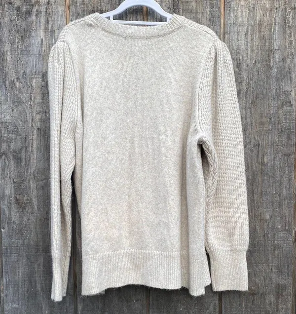 New 1X FRYE AND CO. Cream Textured Knit Crew Neck Sweater Key Hole Tie Collar - Image 5