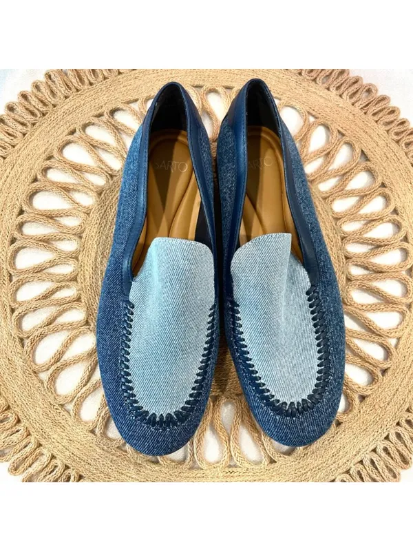 Franco Sarto Flexa Gala Slip-on Flat Loafers Size 6 Blue Denim Coastal Prep - Image 2