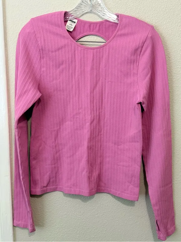PINK Ribbed Long Sleeve Top in Bright Pink - Image 3