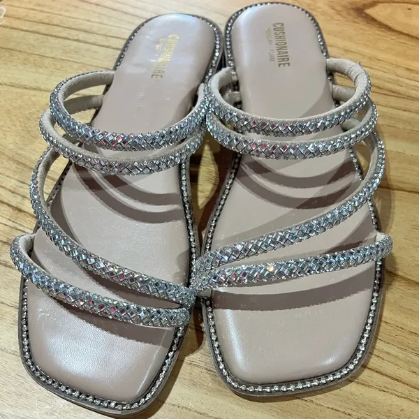 Women's Cushionaire Silver Bedazzled Strappy Sandals - Image 2