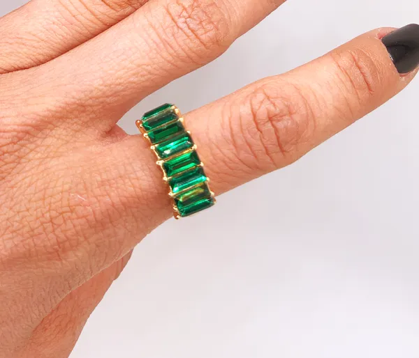 Boutique Gold Ring Green Baguette Cut Stones - Image 5
