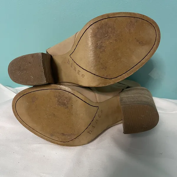 Hinge Beige‎ Suede Lace-up Open-toe Block Heel Shoes Women Size 7.5 S-356 - Image 6