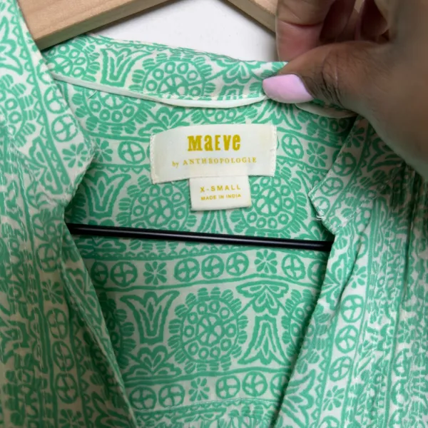 Maeve‎ Anthropologie Women Tunic Tank Top XS Green Medallion Pintuck Sleeveless - Image 6