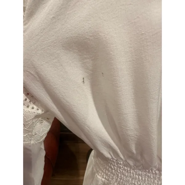 Boho White Lace Maxi Dress Button Front Large Size M - Image 8