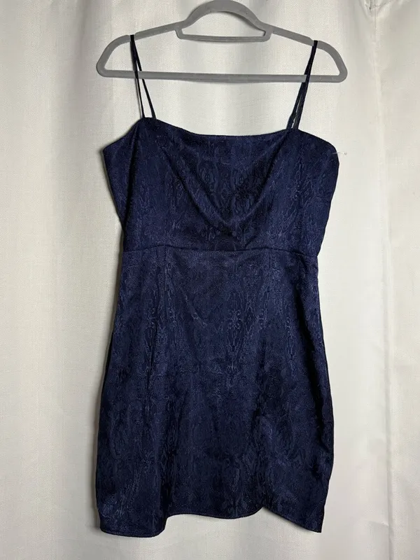 Lucy In The Sky Navy Blue Metallic Jacquard Mini Dress Size Large - Image 2