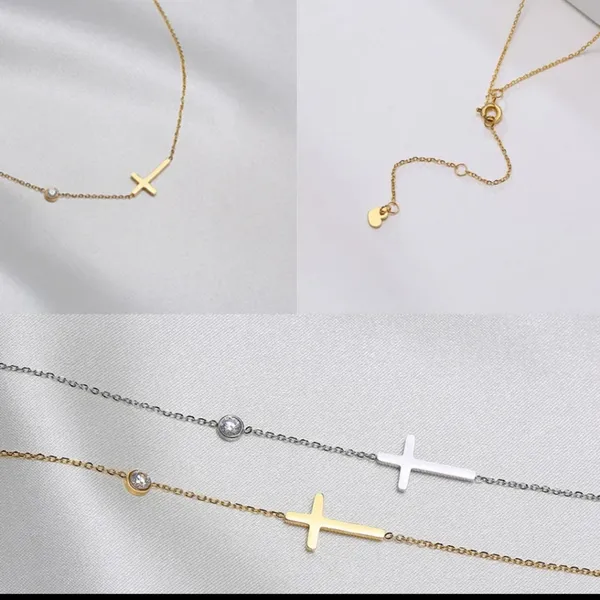 Delicate Petite Cross Necklace Silver - Image 3