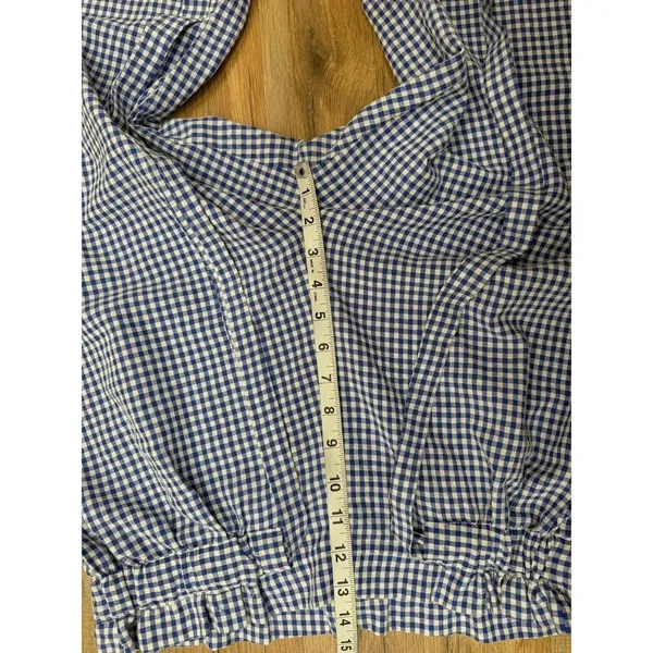 Joie Gingham Wide‎ Leg Cropped Pants Paperbag Waist Blue White Size L - Image 10