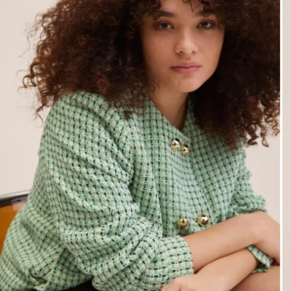 NWT MNG Double-breasted tweed jacket Green Medium - Image 4