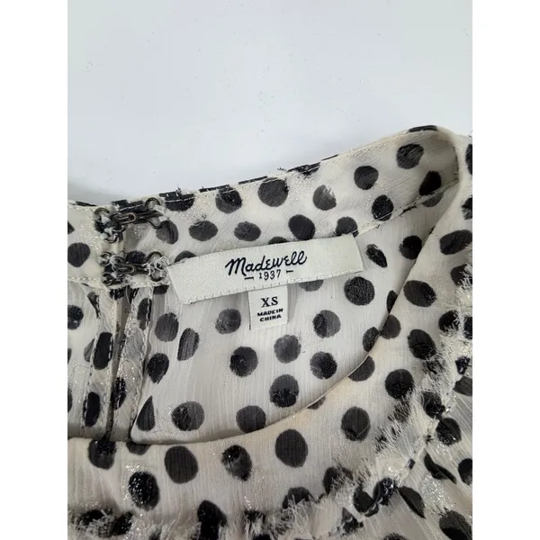 Madewell Womens XS Polka Dot Metallic Sheer Short Sleeve Blouse Cream Black - Image 3