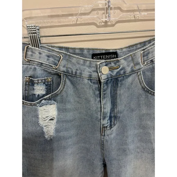 Kittenish High Waisted Distressed Straight Leg Jeans Light Wash‎ Size 28 - Image 3