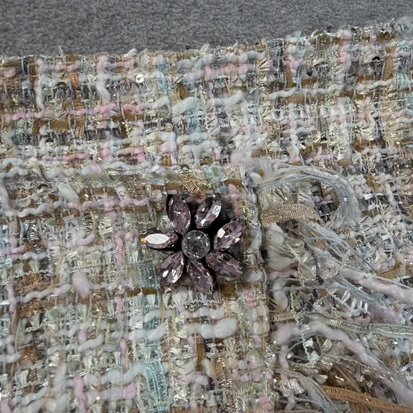 Zara Basic Women's Small Tweed Mini Skirt Fringe Wrap Hem Embellished Buttons - Image 3