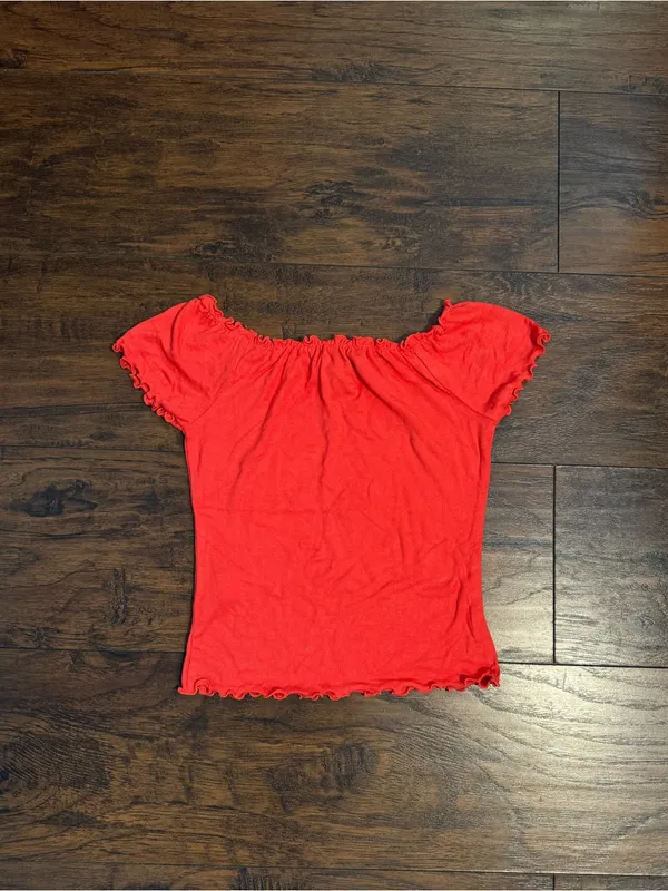 Forever 21 Red Off-Shoulder Top with Ruffle Trim - Image 3