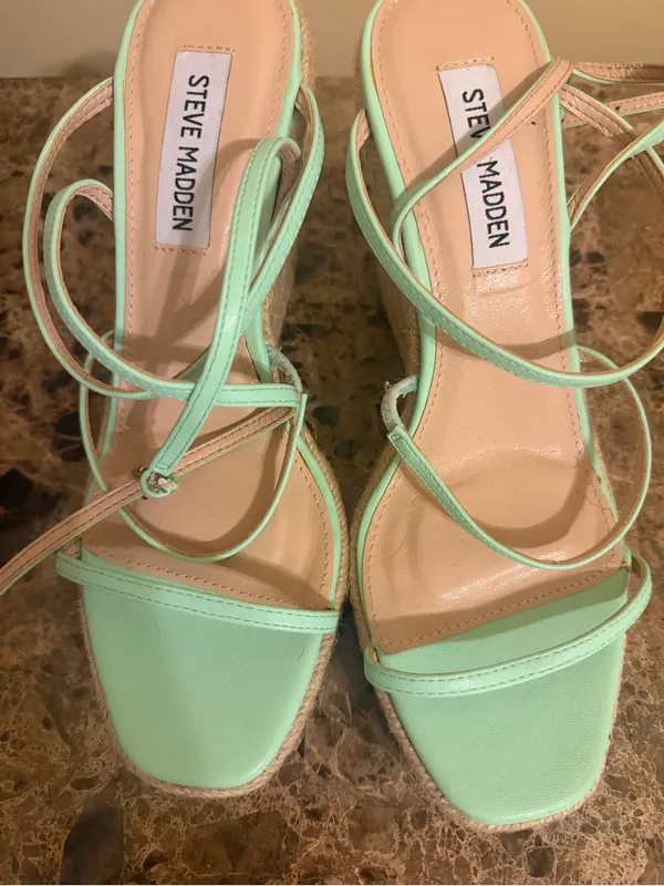 Steve Madden Mint Green Strappy ankle Lace-Up platform Heels - Image 2