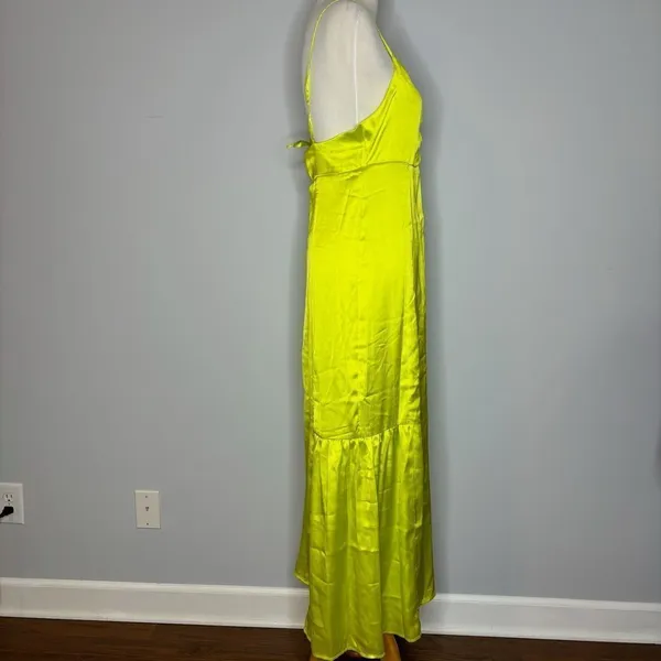 Bolongaro Trevor: Lime satin lace trim slip dress - Image 7