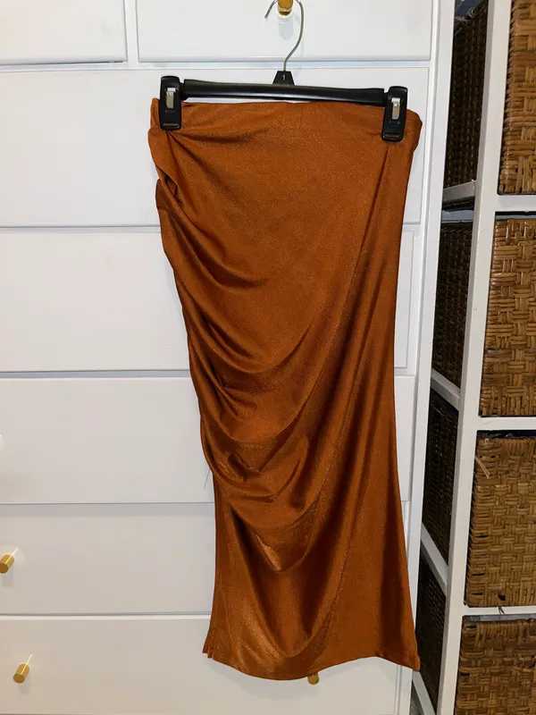 MIDI Skirt Brown Size L - Image 4