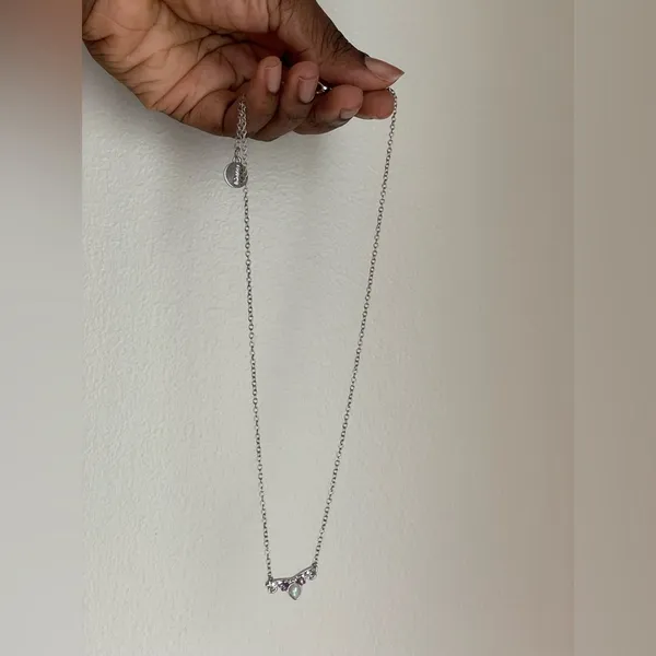 Disney Silver Toned Necklace With Heart Pearl Pendant - Image 2