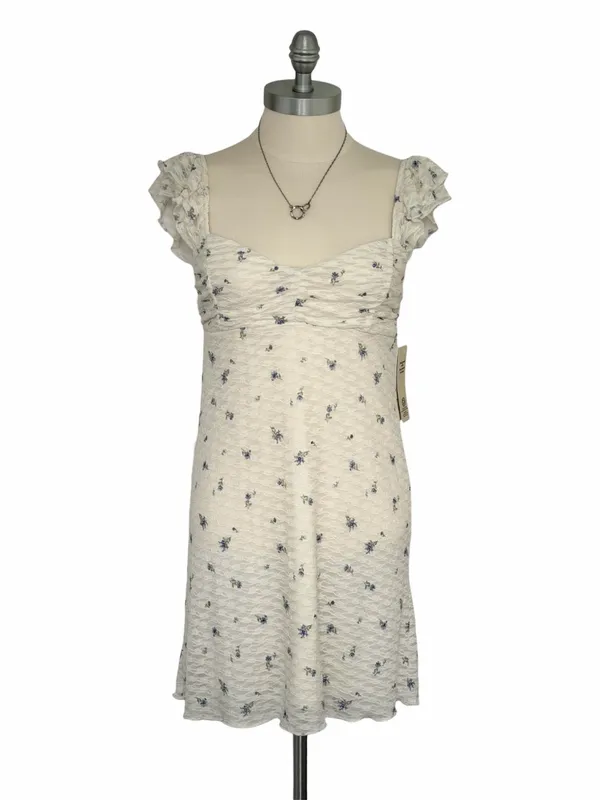 No Boundaries NWT Sz S Double Ruffle Ruched Mini Dress Winter White Floral - Image 4