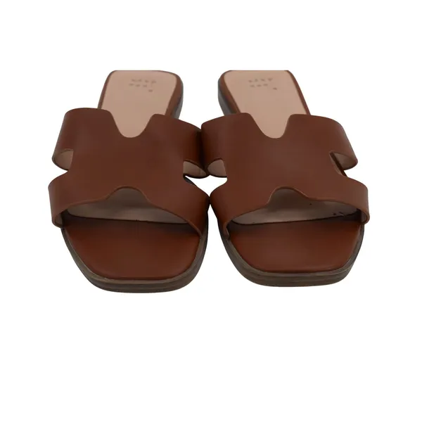 A New Day Womens Brown Faux Leather Cutout Slide Sandals Size 9.5 Open‎ Toe - Image 5