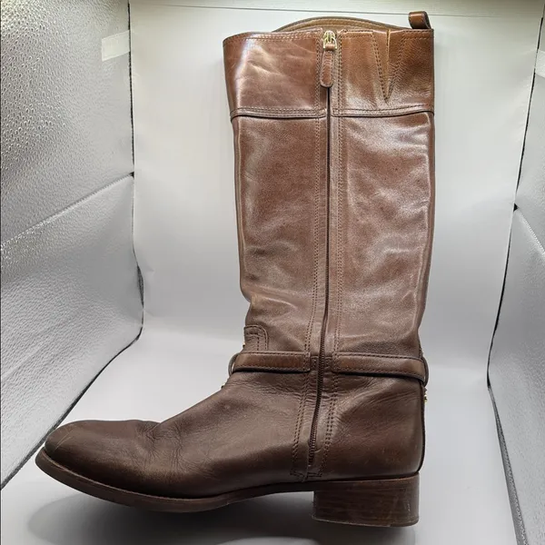 Tory Burch Marlene Riding Boots Brown Leather 9M Gold Buckle Equestrian Tall - Image 9