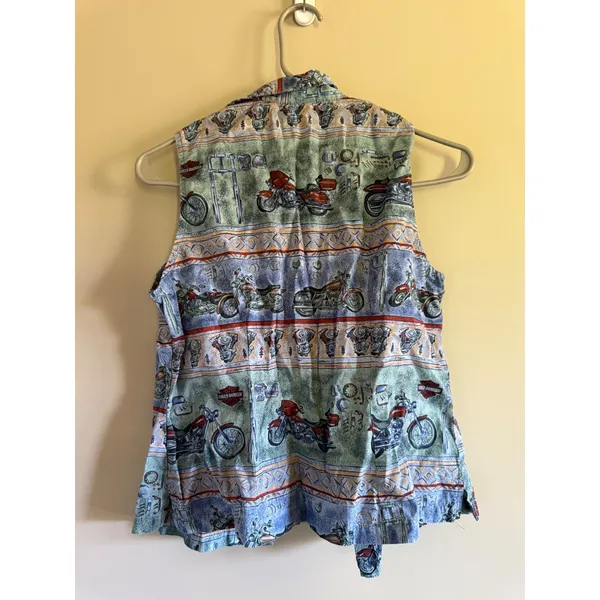 Harley-Davidson Womens All Over‎ Print Motorcycle Sleeveless Button Down Shirt M - Image 3