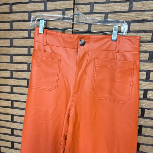 Anthropologie Maeve Orange‎ Faux Leather The Collete Pants Size 28 - Image 3