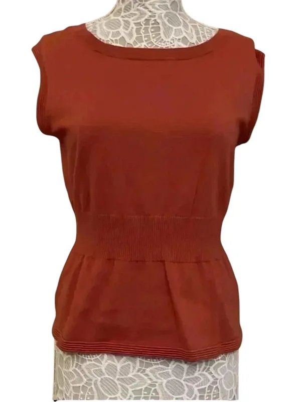 Ann Taylor Burnt Orange Peplum Knit Top – Elegant Career Chic Blouse - Image 2