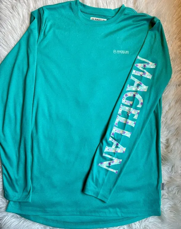 Magellan Outdoors Fish Gear Women's Size S Boyfriend Fit Teal Moisture Wicking Logo Shirt - Image 3