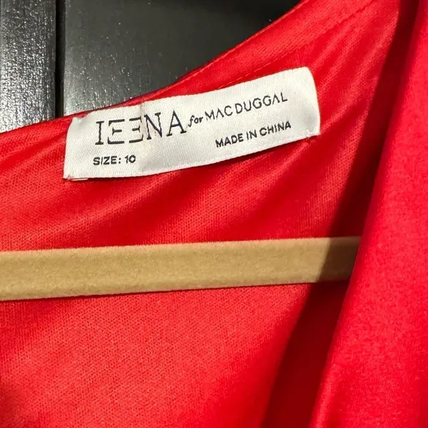 Ieena for Mac Duggal 26657 Buckle Belt Long Sleeve Dress in Rouge Size 10 - Image 5