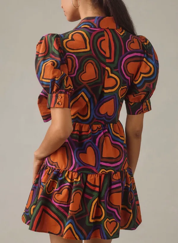 Farm Rio Heart Print Front-Bow Mini Dress, Size XS - Image 4