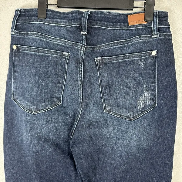 Judy Blue Jeans Womens 13/31‎ Boyfriend Fit High Rise Dark Wash Distressed Denim - Image 4