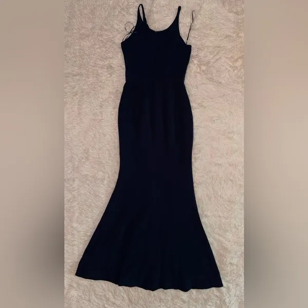 NWOT Dress the Population Iris Slit Crepe midnight blue navy Gown sz S - Image 3